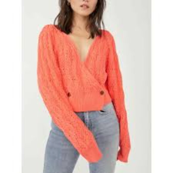 New Free People Olive You Cardigan Coral Pink Size XS - Picture 1 of 9